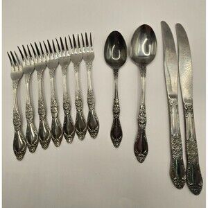 Vtg Northland Stainless Flatware Japan Set of 11 Mixed Lot Floral Rose Pattern